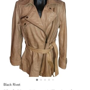 Black Rivet Tan Leather Belted Moto Jacket